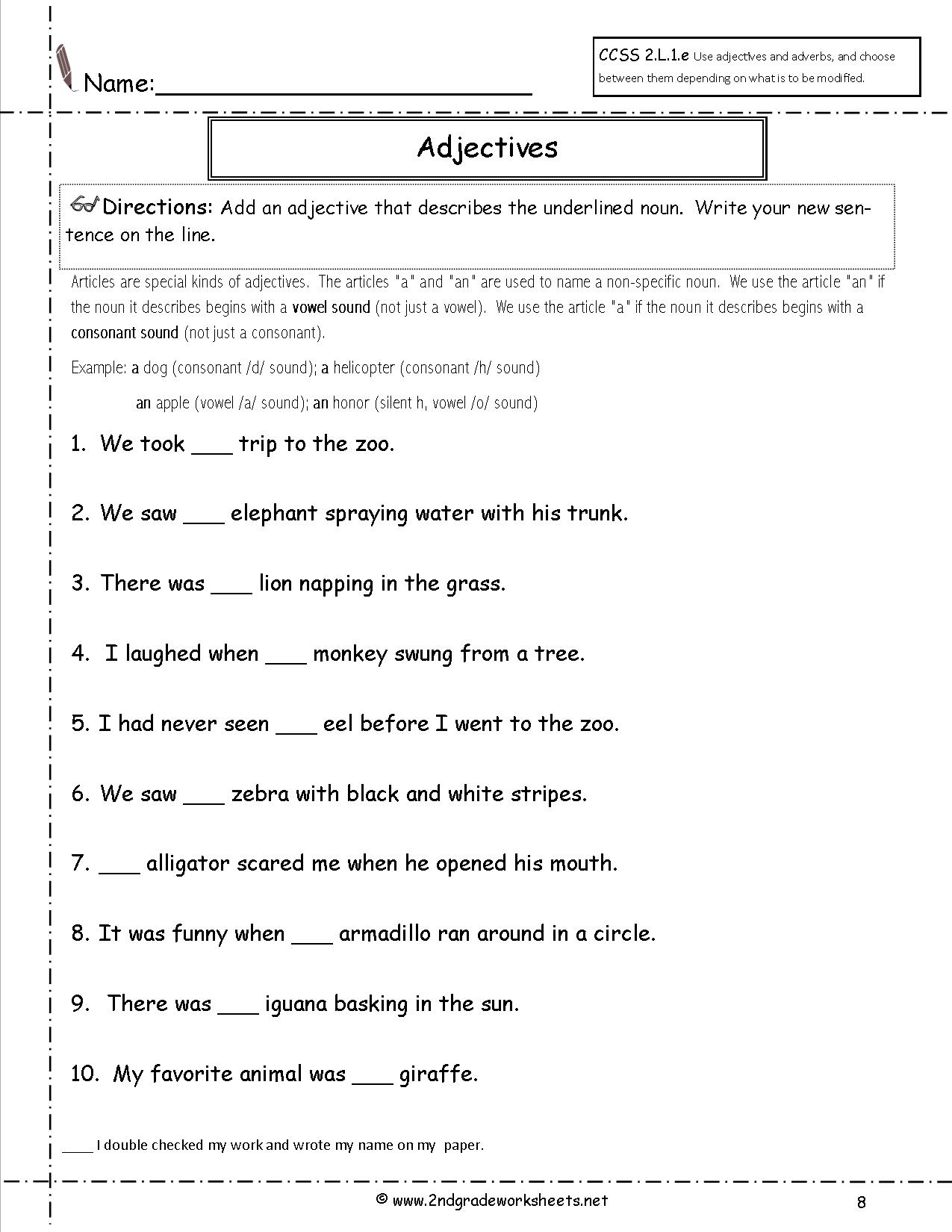 adjective worksheets for grade 7 with answers
