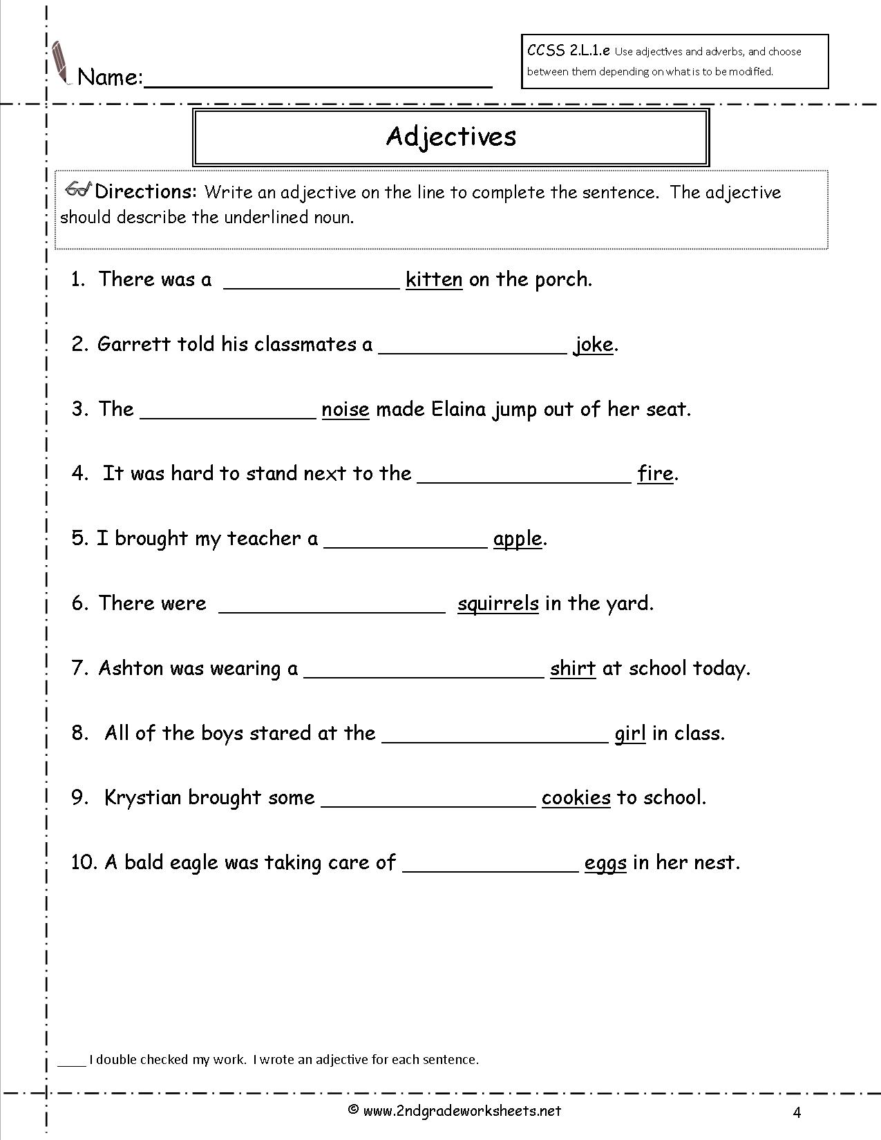 Free Using Adjectives Worksheets