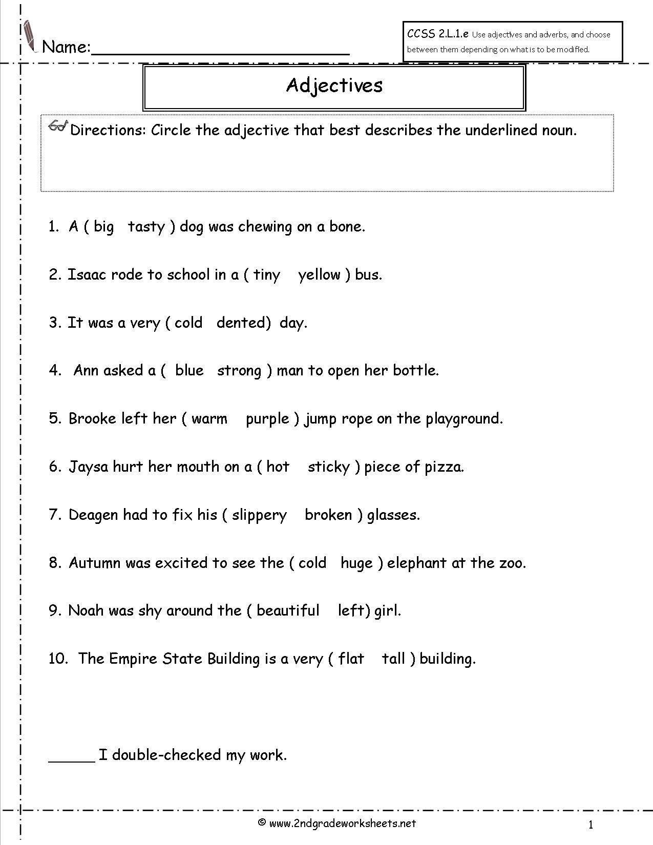 Adjectives Worksheets Pdf 7th Grade