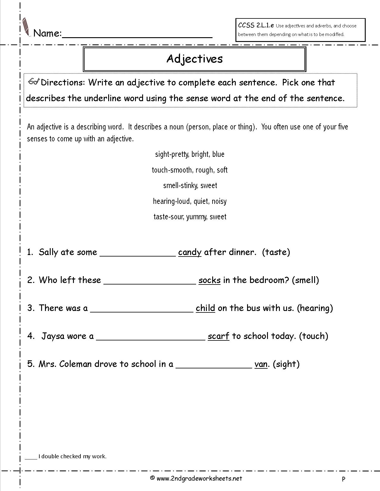 Worksheet For Adjectives For Class 2
