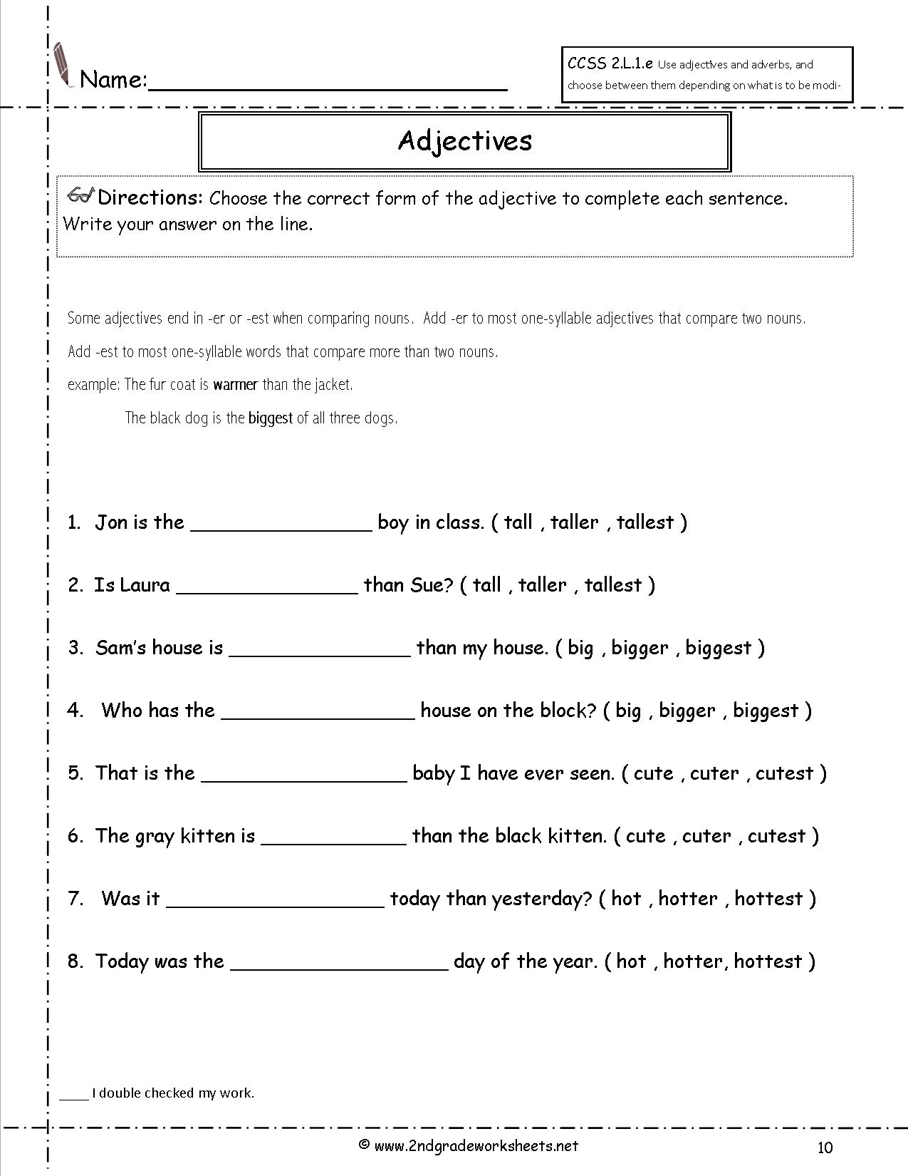 Free worksheet on adjectives for grade 2