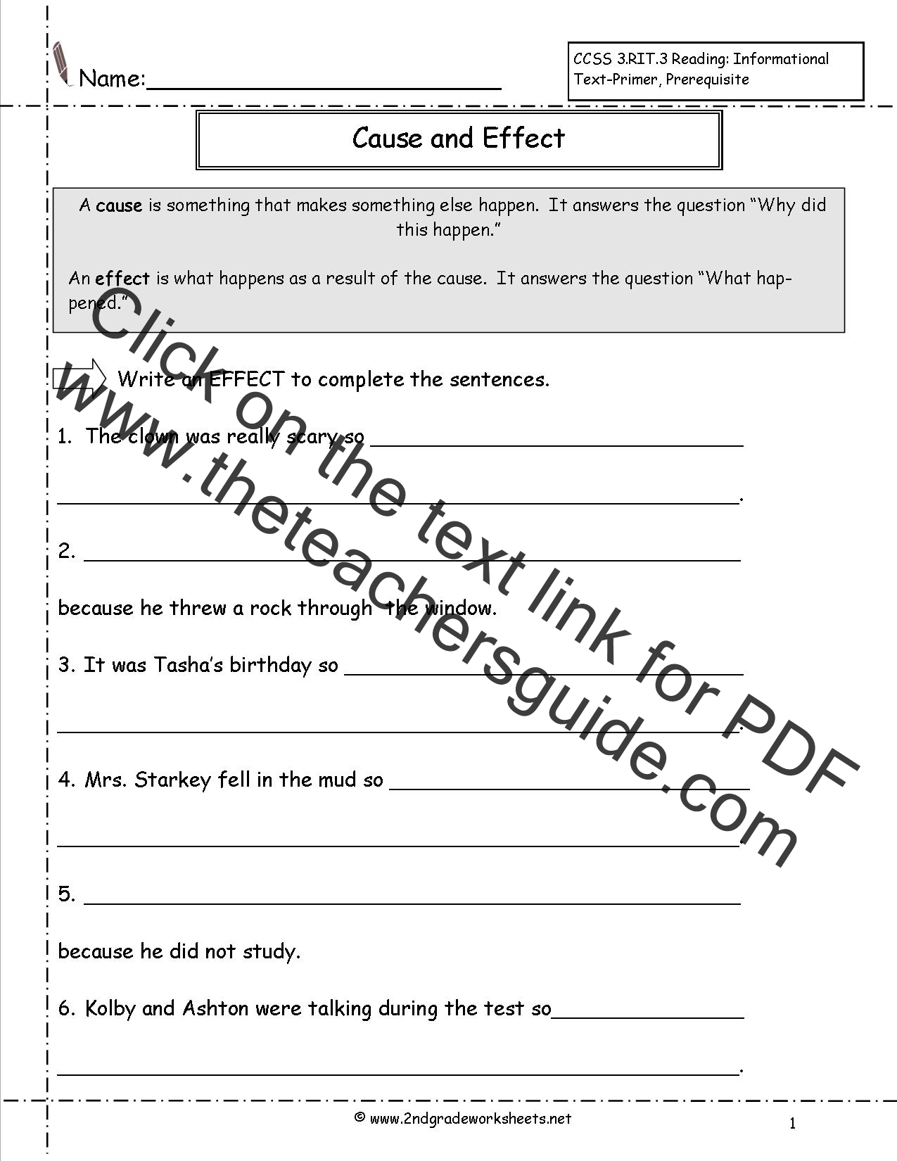 cause and effect worksheets 6th grade free