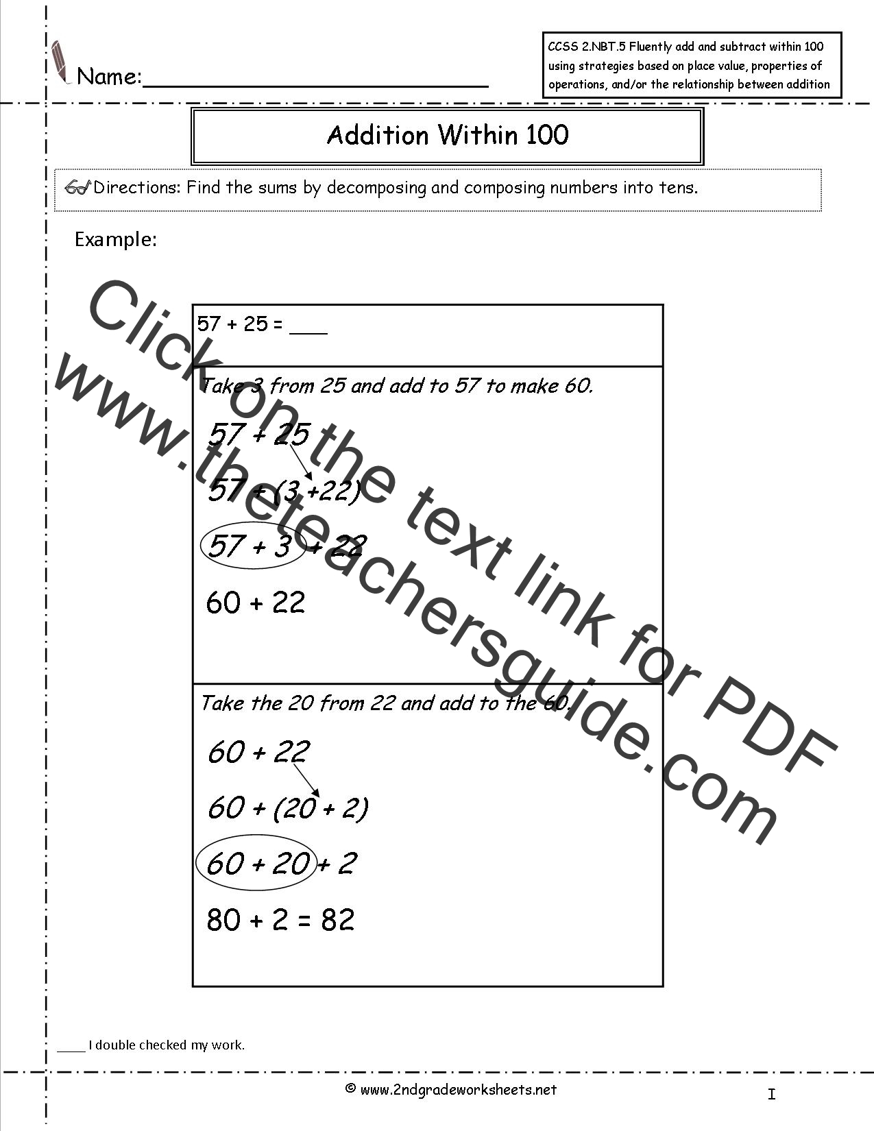 Common Core Math Worksheets Addition And Subtraction 2nd grade math