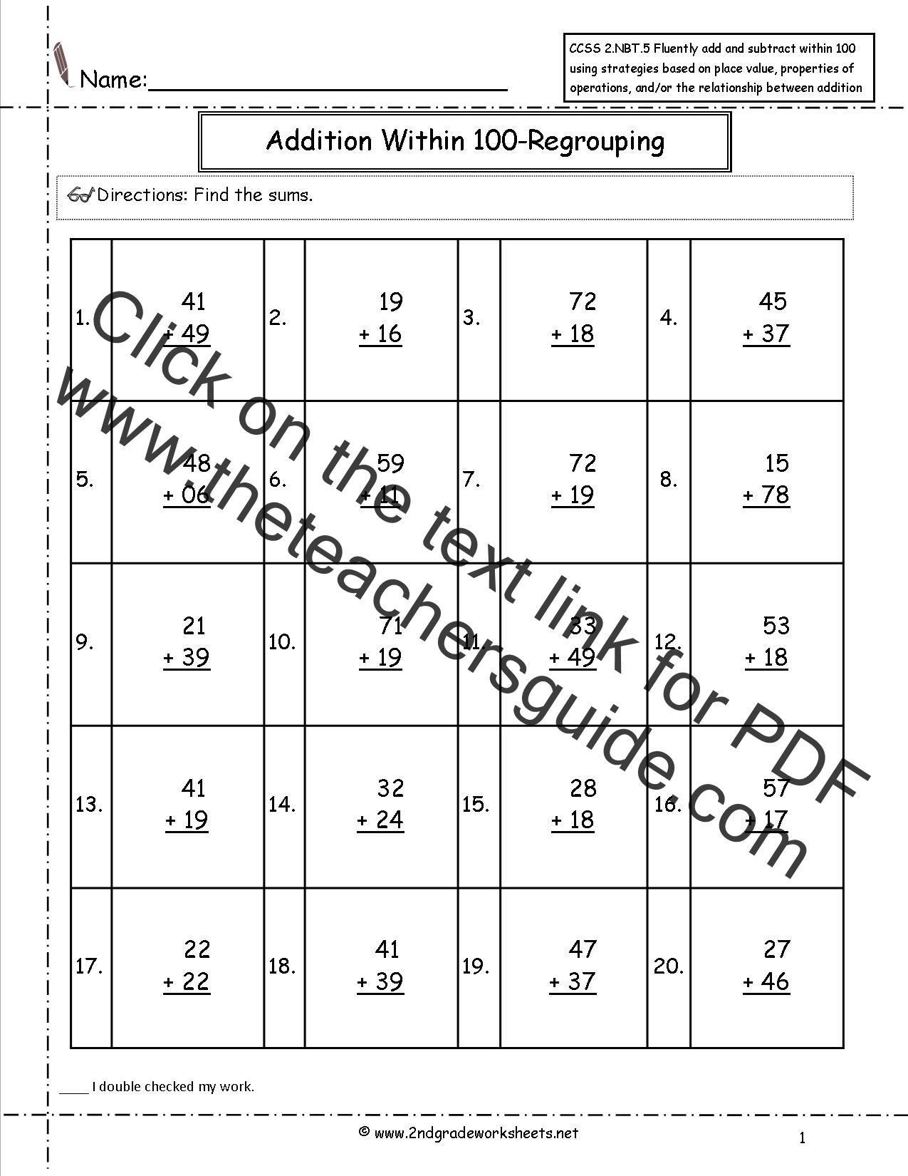 Within with  addition Worksheets. Subtraction and Worksheets algebra 100 and Two subtraction Digit Addition worksheets