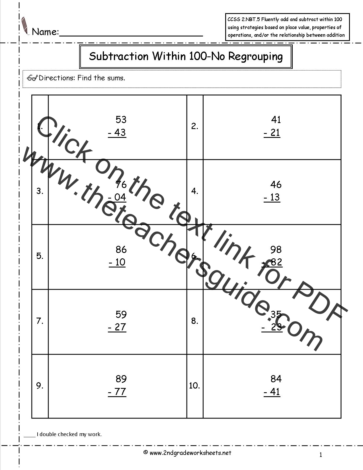 CCSS 2.NBT.5 Worksheets. Two Digit Addition and Subtraction Within 100