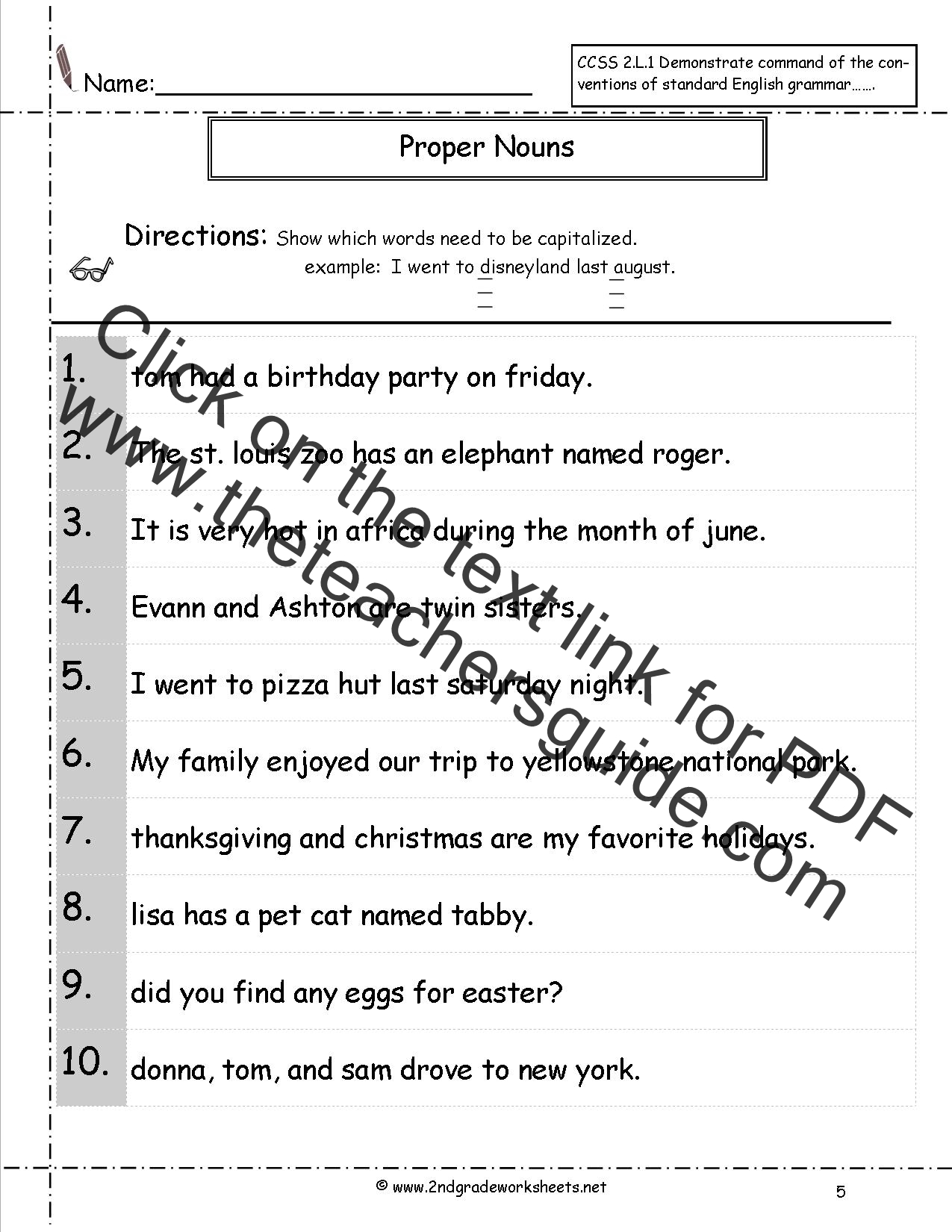 Proper Nouns Worksheet 25nd Grade