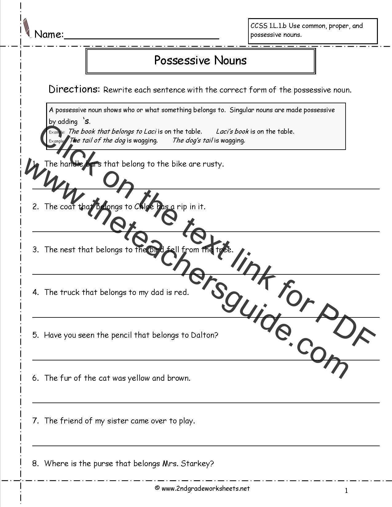 Second Grade Possessive Nouns Worksheets