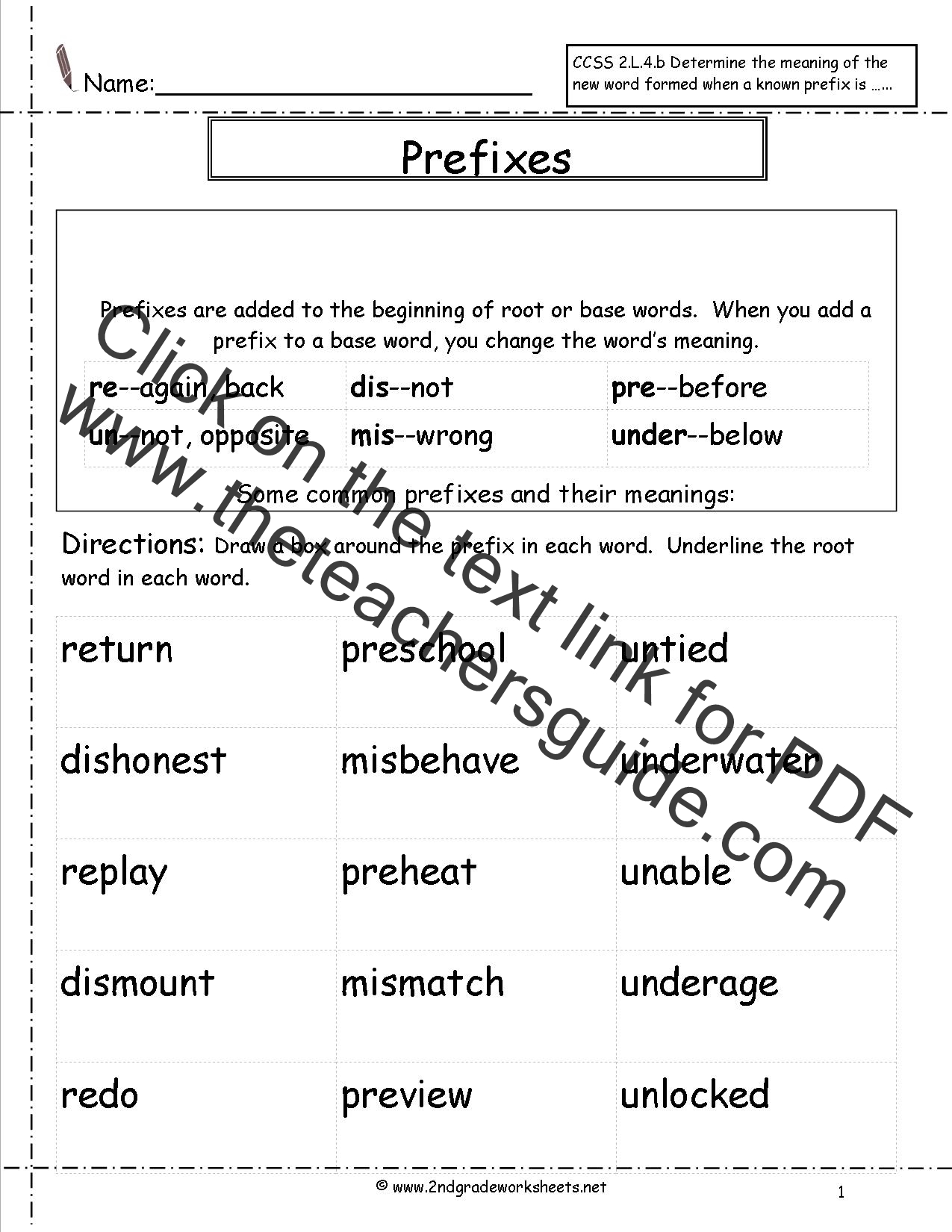 Second Grade Prefixes Worksheets 