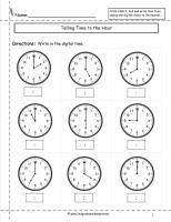 telling time to hour worksheet