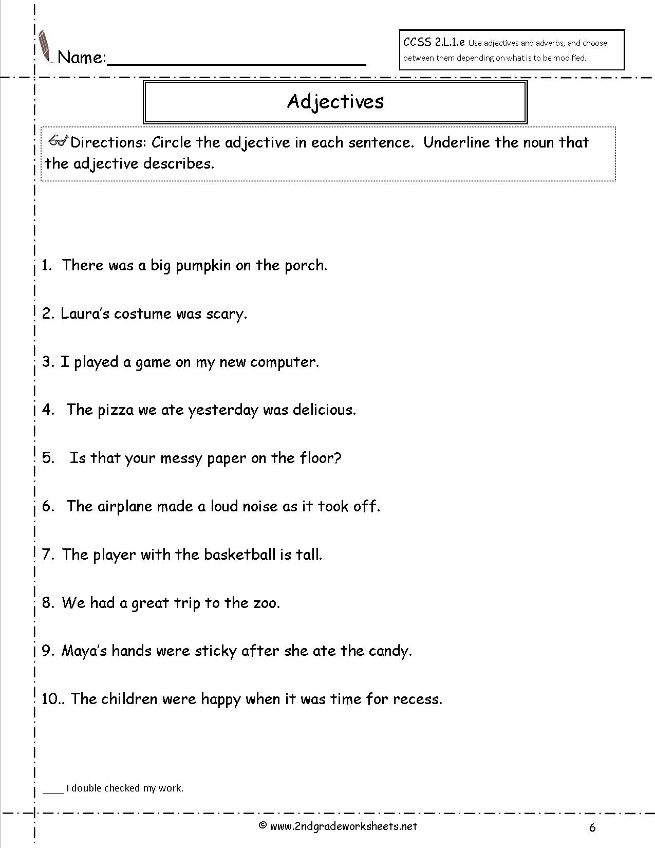 Adjectives Worksheet Fifth Grade