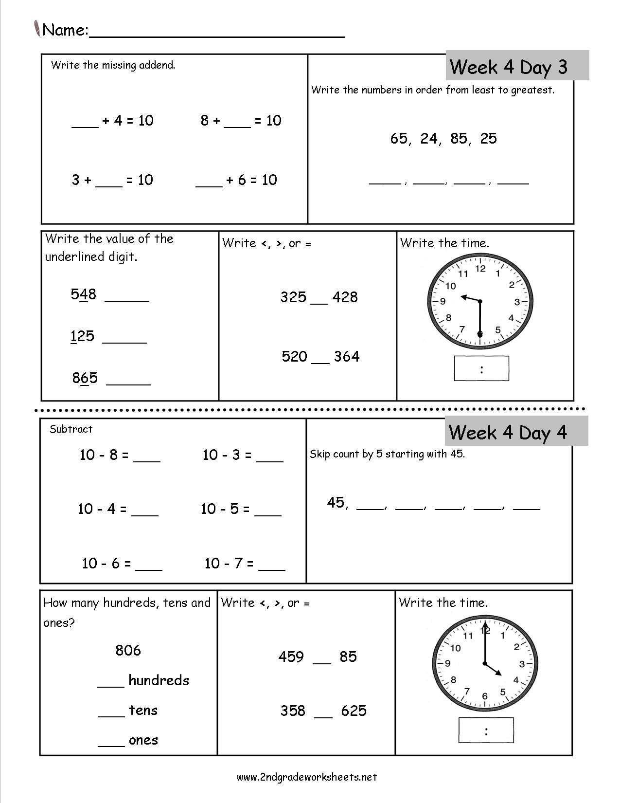 Free 2nd Grade Worksheets Printable