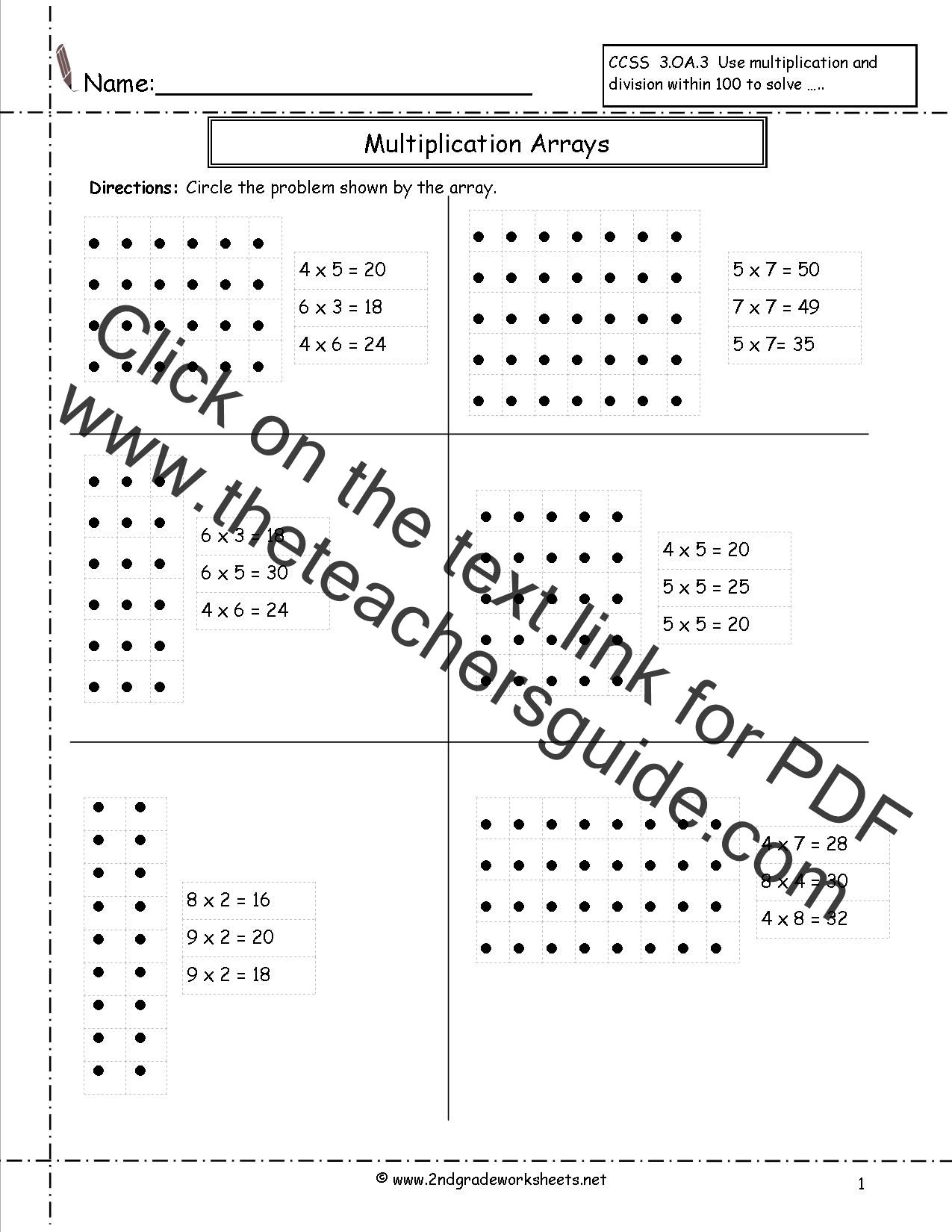 Multiplication Arrays Worksheets