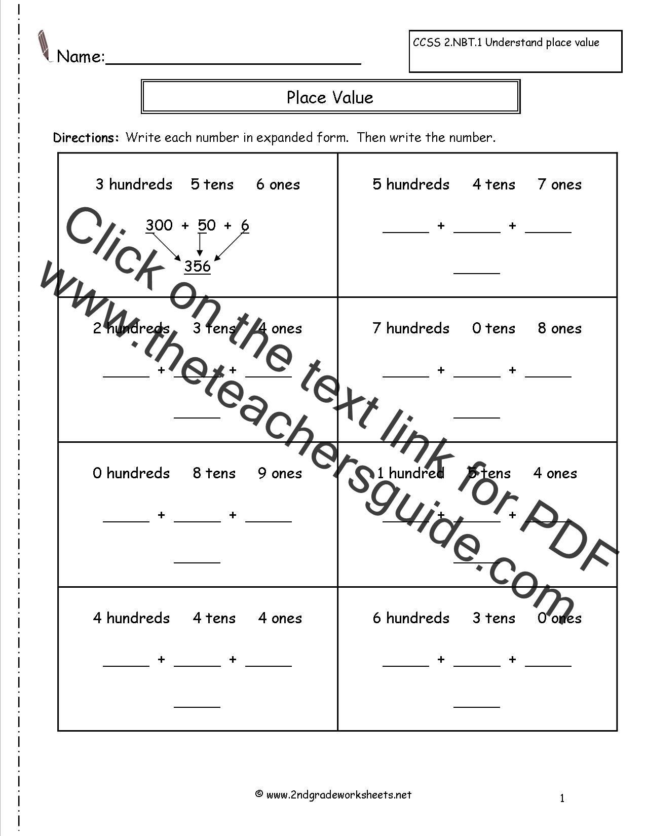 Second Grade Reading And Writing Numbers To 1000 Worksheets