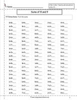 sums of eight and nine worksheet