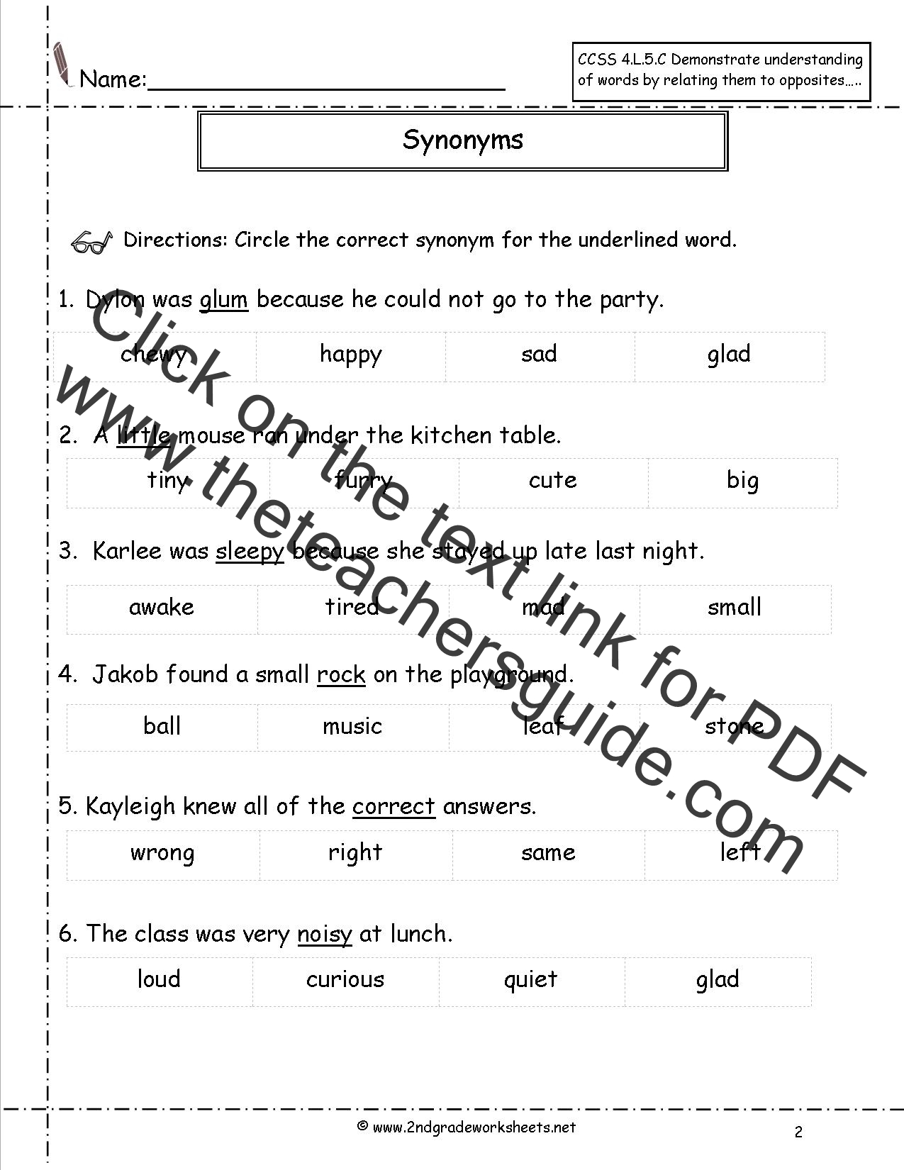 Synonyms Review Worksheet