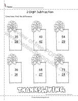thanksgiving two digit subtraction worksheet