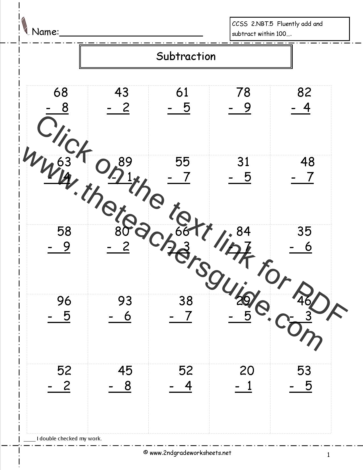 Two Digit Subtraction Worksheets