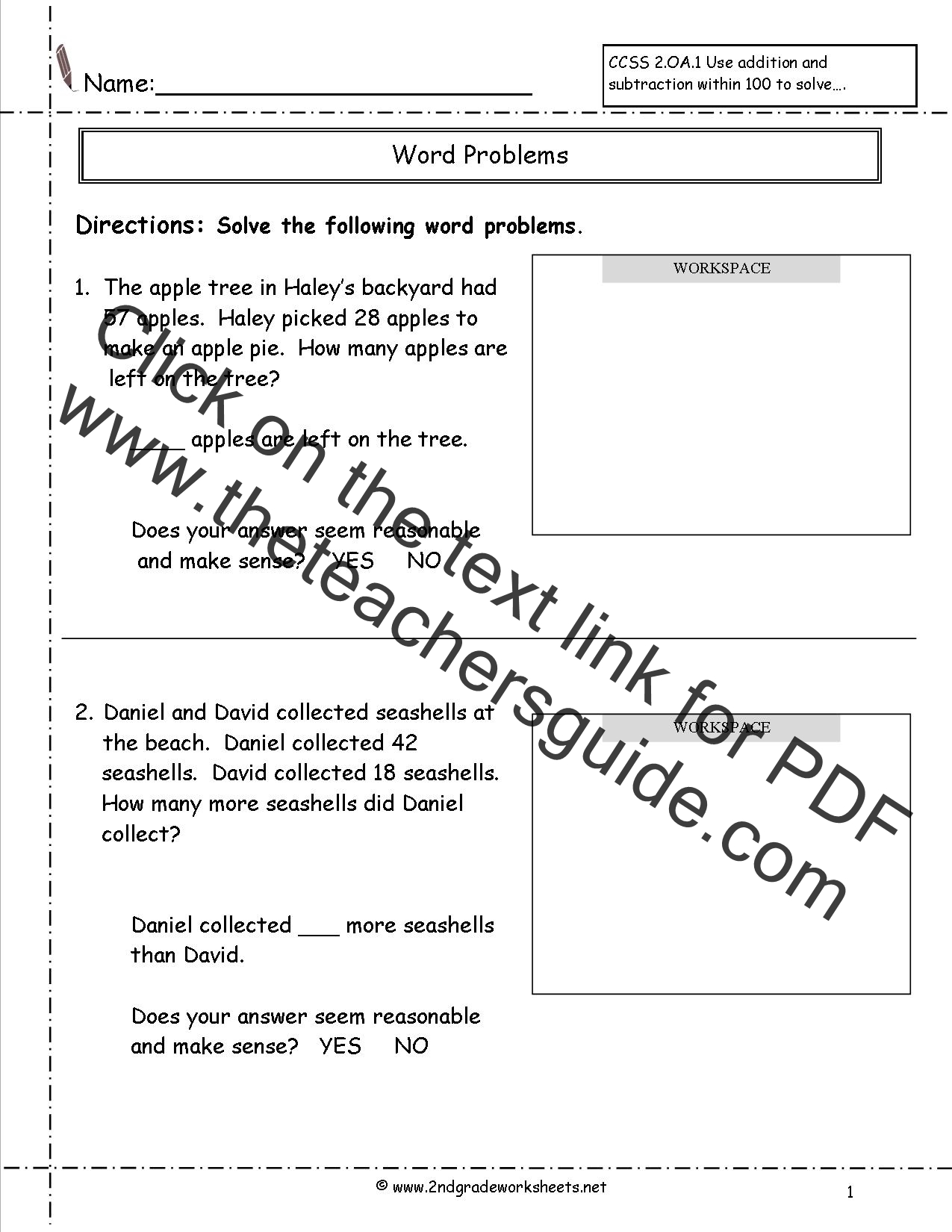 Word Problems Worksheets